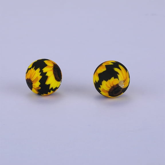 20 pc Printed Round Silicone Focal Beads Black 15x15mm Hole: 2mm
