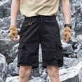 thumbnail image 4 of Men's 100% Cotton Cargo Shorts Workwear Multi Pocket Shorts Elastic Belt Relaxed Fit Casual Summer Hiking Shorts Big and Tall Size XS-3XL Black, 4 of 7