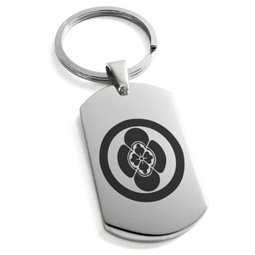 Stainless Steel Takigawa Samurai Crest Engraved Dog Tag Keychain Keyring