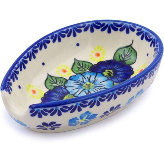 Polish Pottery 5-inch Spoon Rest (Endless Summer Theme) Signature UNIKAT Hand Painted in Boleslawiec, Poland   Certificate of Authenticity