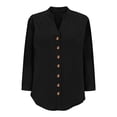 thumbnail image 5 of Outfmvch Linen Shirts for Women Loose Fit Casual V-neck Tops Womens Linen Tops Linen Tunic Tops for Women Womens 3/4 Sleeve Button Down Shirts Black L, 5 of 5