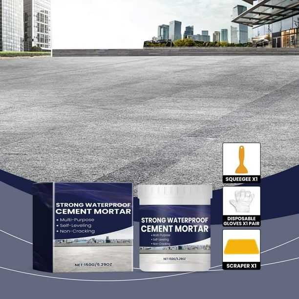 Mortero de cemento impermeable 150g | Reparación de grietas autonivelante de secado rápido | Resistencia superior al agua para el sellado de fugas en el piso de la pared | Construcción de casas de