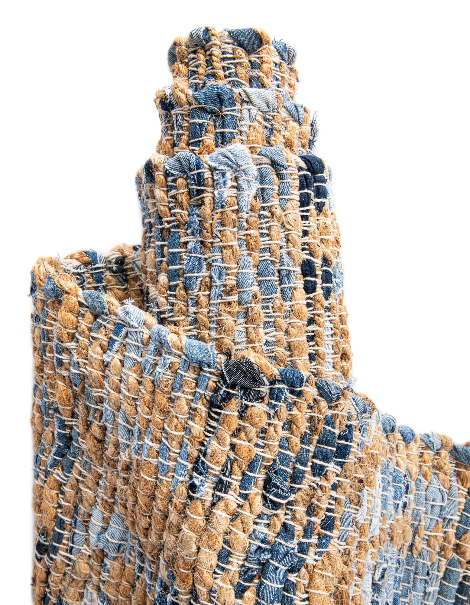 Unique Loom Chindi Jute Collection Area Rug (2' 2" x 6' 1" Runner Navy Blue)
