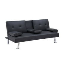 67" Faux Leather Convertible Sofa Bed with Foldable Coffee Table and Armrests – Space-Saving Black Loveseat for Apartments