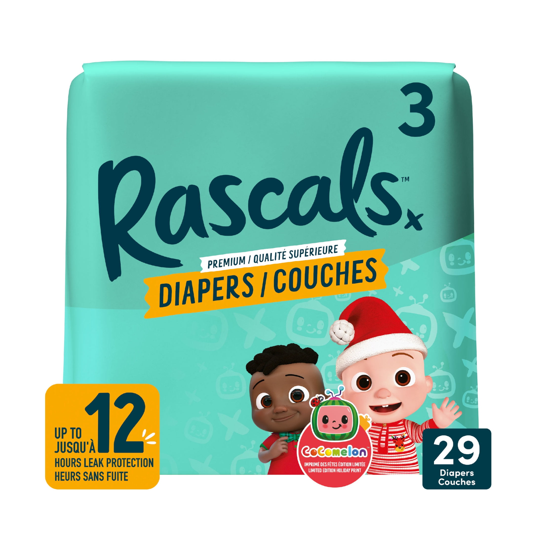 Rascals Premium Diapers, CoComelon Holiday Print, Size 3, 29 Count ...