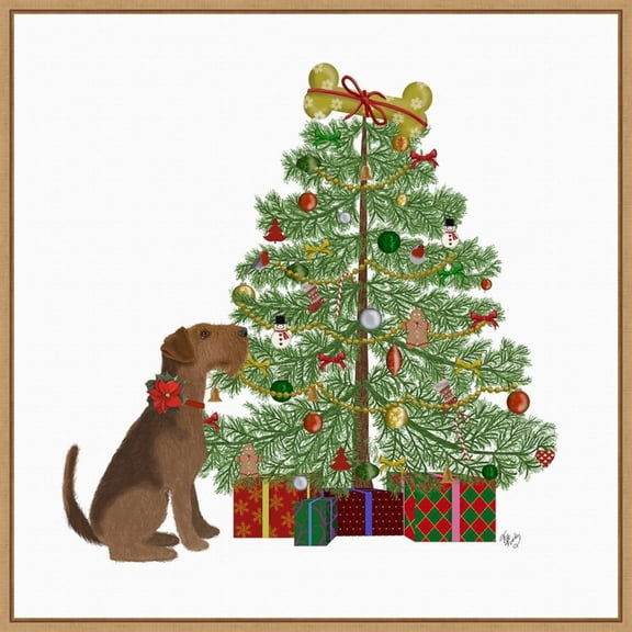 Amanti Art Christmas Dogs Bone Tree Framed Canvas Wall Art Print