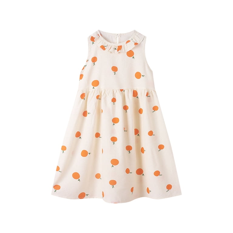 Kilaqueen Luxalzxs Toddler Baby Girls Cotton Ruffle Sleeveless Swing Dress Kids Little Girl Casual Smock Dresses Cute Plaid/Floral/Peach/Orange