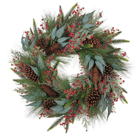 Kurt Adler 24-Inch Decorated Unlit Rattan with Pinecones Wreath