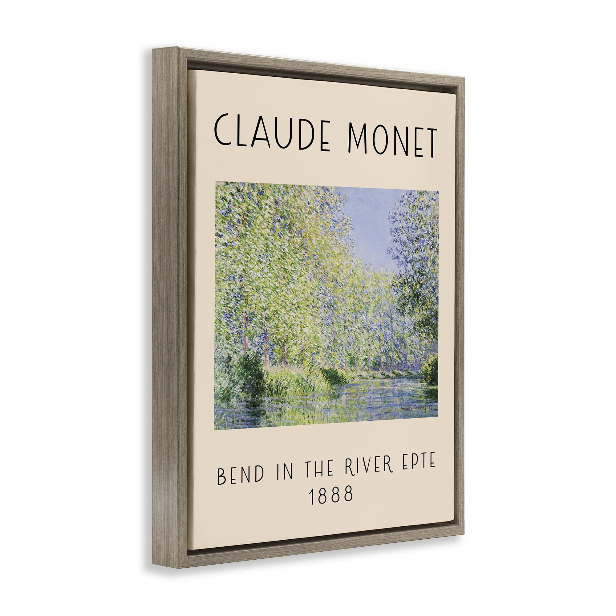 Stupell Industries Classic River Bend Monet Landscape & Nature Painting Brown Floater Framed Canvas Art Print Wall Art, 17 x 21