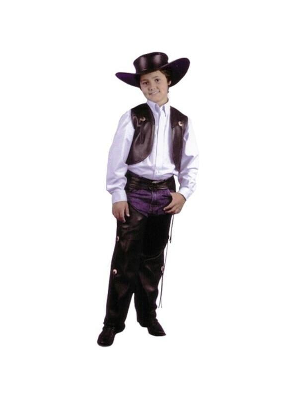 Prem BLACK Suede Leather costume Western Cowboy Kids Youth Vest & Chaps Sm M Lg 