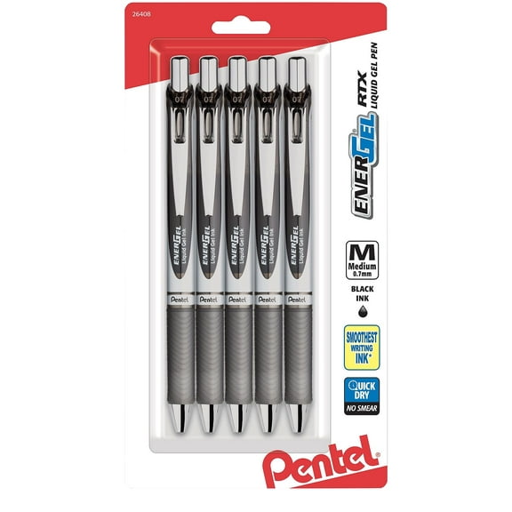 Energel Rtx Gel Pen, Retractable, Medium 0.7 Mm, Black Ink, Black Barrel, 5/Pack | Bundle of 5