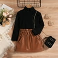 thumbnail image 4 of Odeerbi Girls Leather Skirt Turtleneck Top Set Toddler Girls Clothes Black High Neck Long Sleeve Top + Leather Skirt + Hat Top Skirt Leather Hat Set Black 4-5 Years, 4 of 9