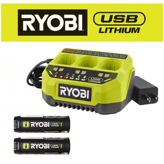 RYOBI USB Lithium Starter Kit with (2) 2.0 Ah Batteries and 3-Port Charger