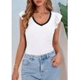 thumbnail image 3 of Womens Summer V Neck Ruffle Sleeveless Slim Fit T-Shirts White S, 3 of 6
