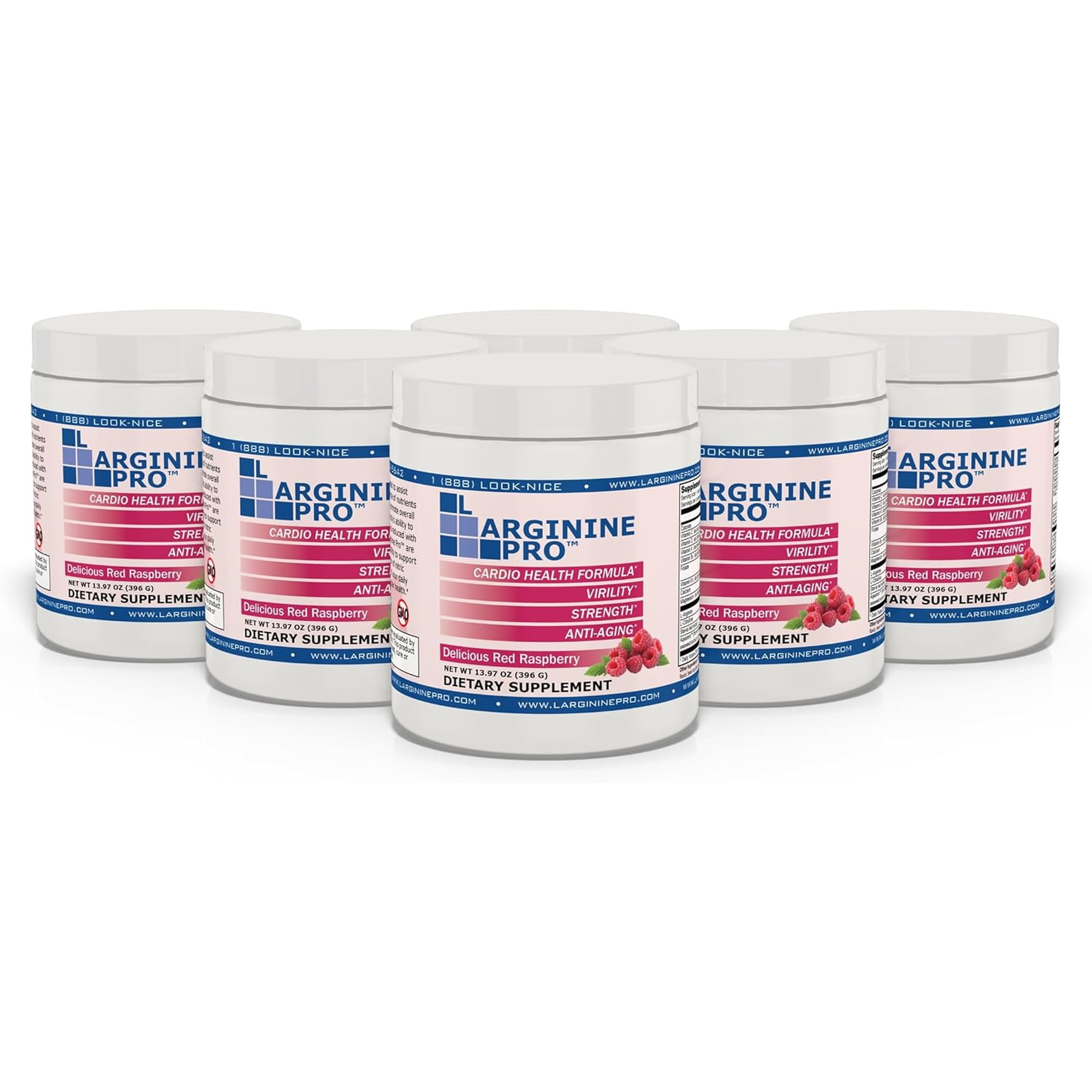 L-Arginine Pro Nitric Oxide Booster - 5500mg L-Arginine, 1100mg L-Citrulline Cardio Health, 6-Pack Jars, Raspberry