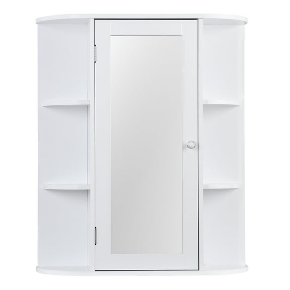 HomGarden Mirror Door Wall-Mount Bathroom Cabinet, Medicine Cupboard White, 6.5” W