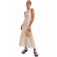 thumbnail image 2 of Womens Sleeveless T Shirt Dress Summer Contrast Ribbed Knit Tank Maxi Dresses Beige L, 2 of 8