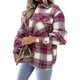 thumbnail image 1 of Chaqueta camisera pesada a cuadros con botones de manga larga informal para mujer, 1 of 5