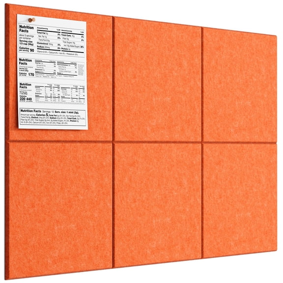 MaxGear 6-Pack Felt Bulletin Board Tiles, 11.8"x11.8" Orange Wall Panels with Push Pins for Office, Home
