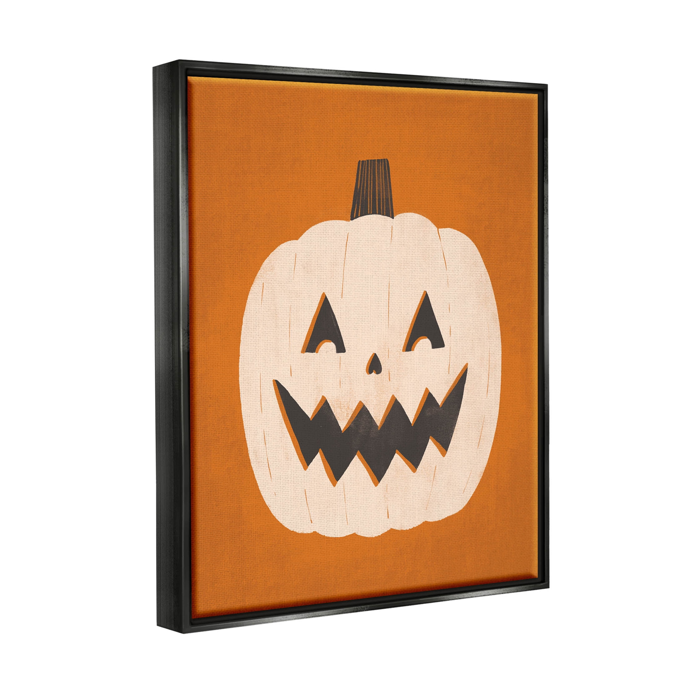 Stupell Industries Happy Jack-o-Lantern Halloween Pumpkin Graphic Art Jet Black Floating Framed Canvas Print Wall Art, Design by Loni Harris