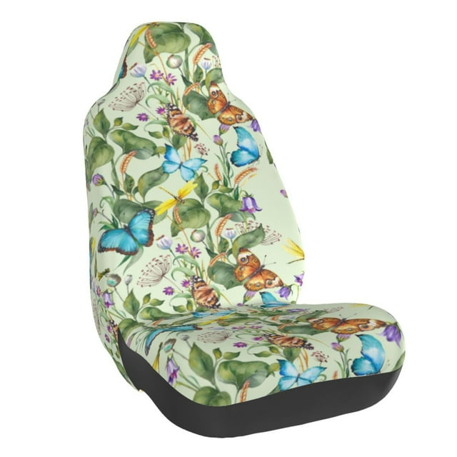 Wukai Meadow Plants And Butterflies Full Set Car Seat Covers with Soft Padding Universal Auto Front Seats Protector and Cushion Mat
