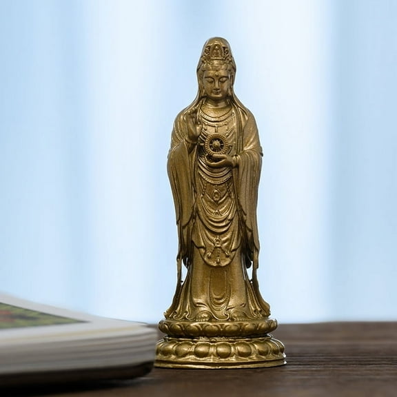 Handcrafted Putuo Mountain Guanyin Buddha Statue Vintage Brass 2.95in Protection & Care Unique Gift for Altar