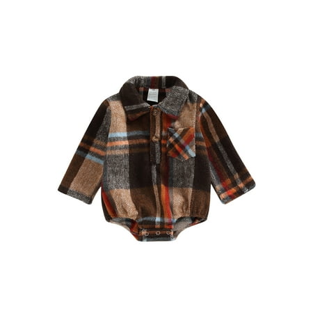 

Licupiee Baby Plaid Shirt Romper Casual Long Sleeve Button Front Lapel Bodysuit One-Piece Clothes