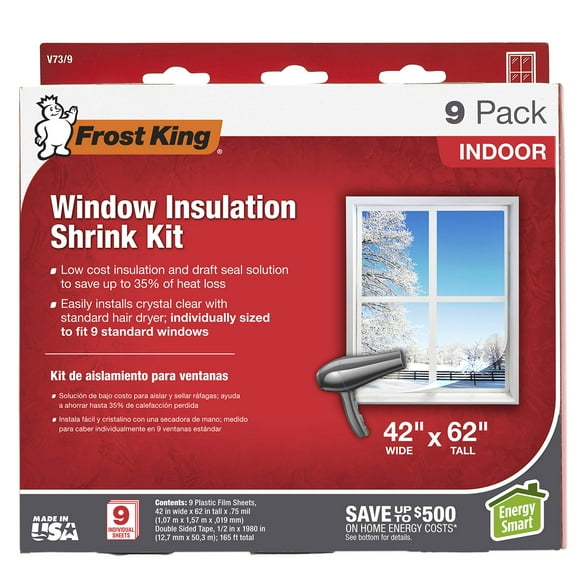 Kit retráctil para ventanas Frost King V73/9H para interiores, 42 a 62 cm, transparente, paquete de 9