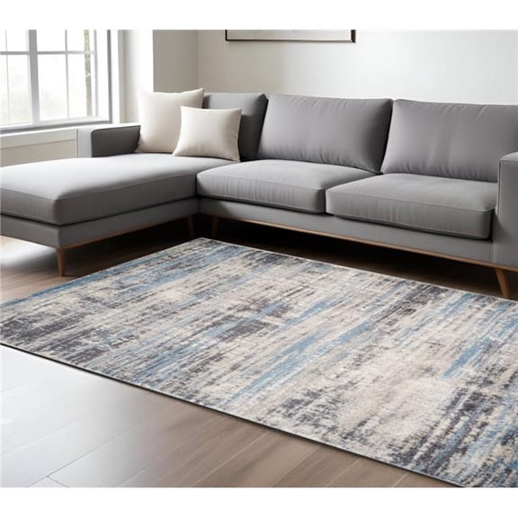 HomeRoots 570989 7 x 9 ft. Abstract Rectangle Area Rug, Blue, Gray & Ivory