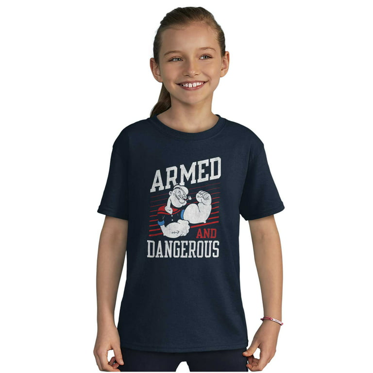 Popeye Armed Dangerous Biceps Workout Boys Kids T Shirt Tees Tops Teen Brisco  Brands L 