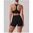 thumbnail image 3 of PISONIC Women 2 Piece Color Block Workout Set, Double Strap Racerback Sports Bra & High Waist Butt Lifting Biker Shorts, Summer Breathable Yoga Gym Activewear Outfit, 3 of 6