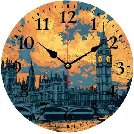 CozyHour London Big Ben Wall Clock, 9.84 Inch Vintage Cityscape Round Analog Decorative Clock for Living Room, Bedroom, Kitchen and Office