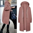 thumbnail image 2 of Luwomo Womens' Jackets Fall Winter Solid Color Drawstring Hooded Long Sleeve Zipper Loose Fit Coat with Pockets Tops Pink,S, 2 of 6