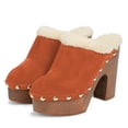thumbnail image 3 of YDN Women Comfy Rivets Slip On Backless Mules Round Toe Fur Sandals Platform Chunky High Heels Daily Slide Shoes Size 10.5 Orange, 3 of 4