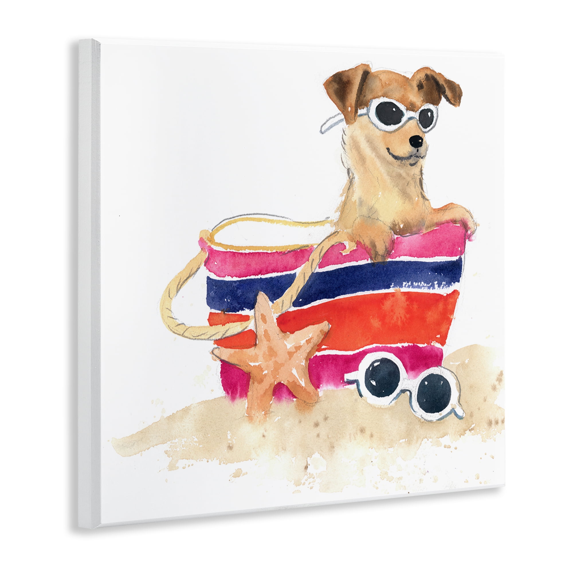 Stupell Industries Sandy Dog in Beach Bag Animals Painting Unframed Art Print Wall Art, 12 x 12