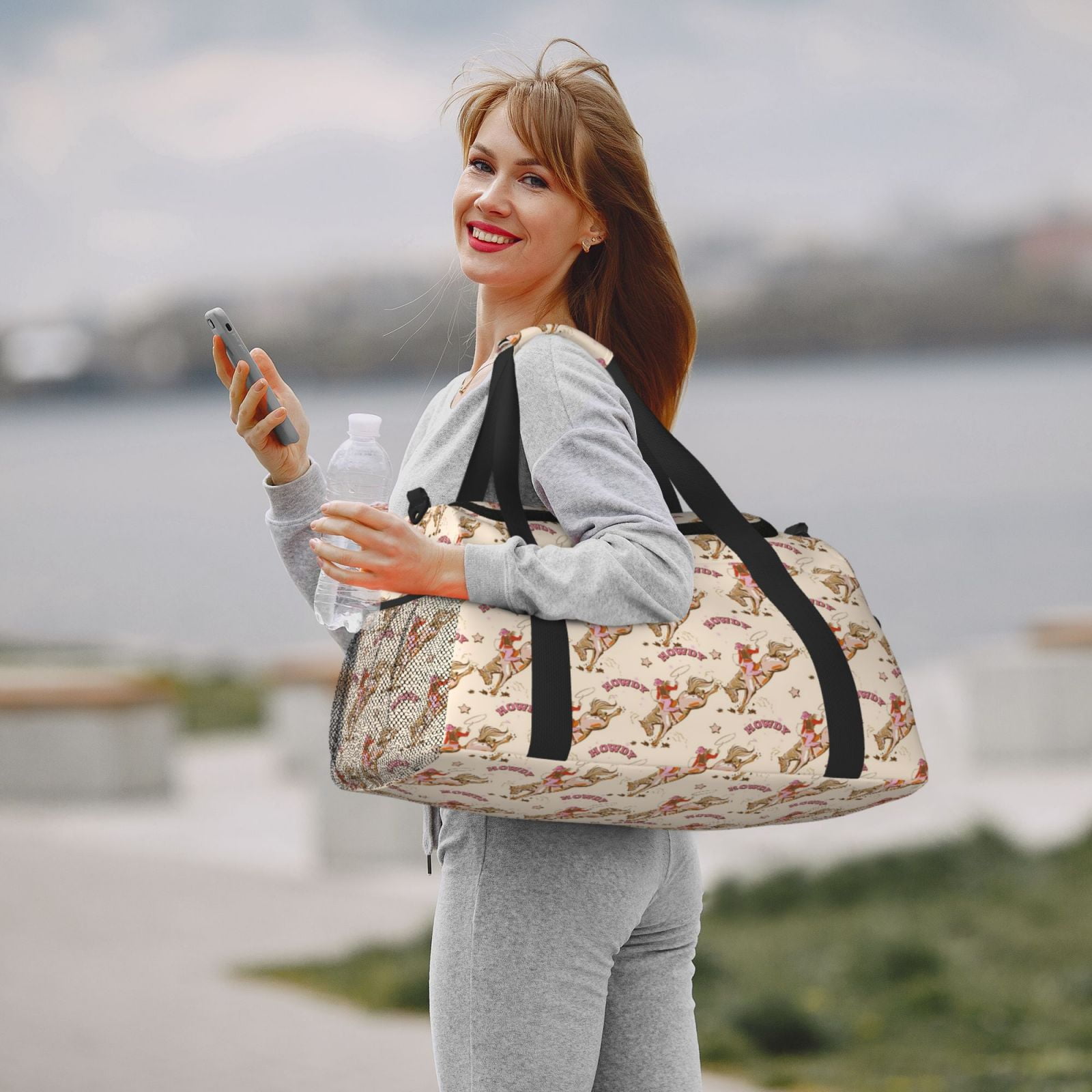Defioc Howdy Cowgirl Print Hand Travel Bag - Foldable Travel Duffel Bags for Men Women -Sport Gym Bag - Overnight Travel Duffel Bag - Adjustable Shoulder Strap