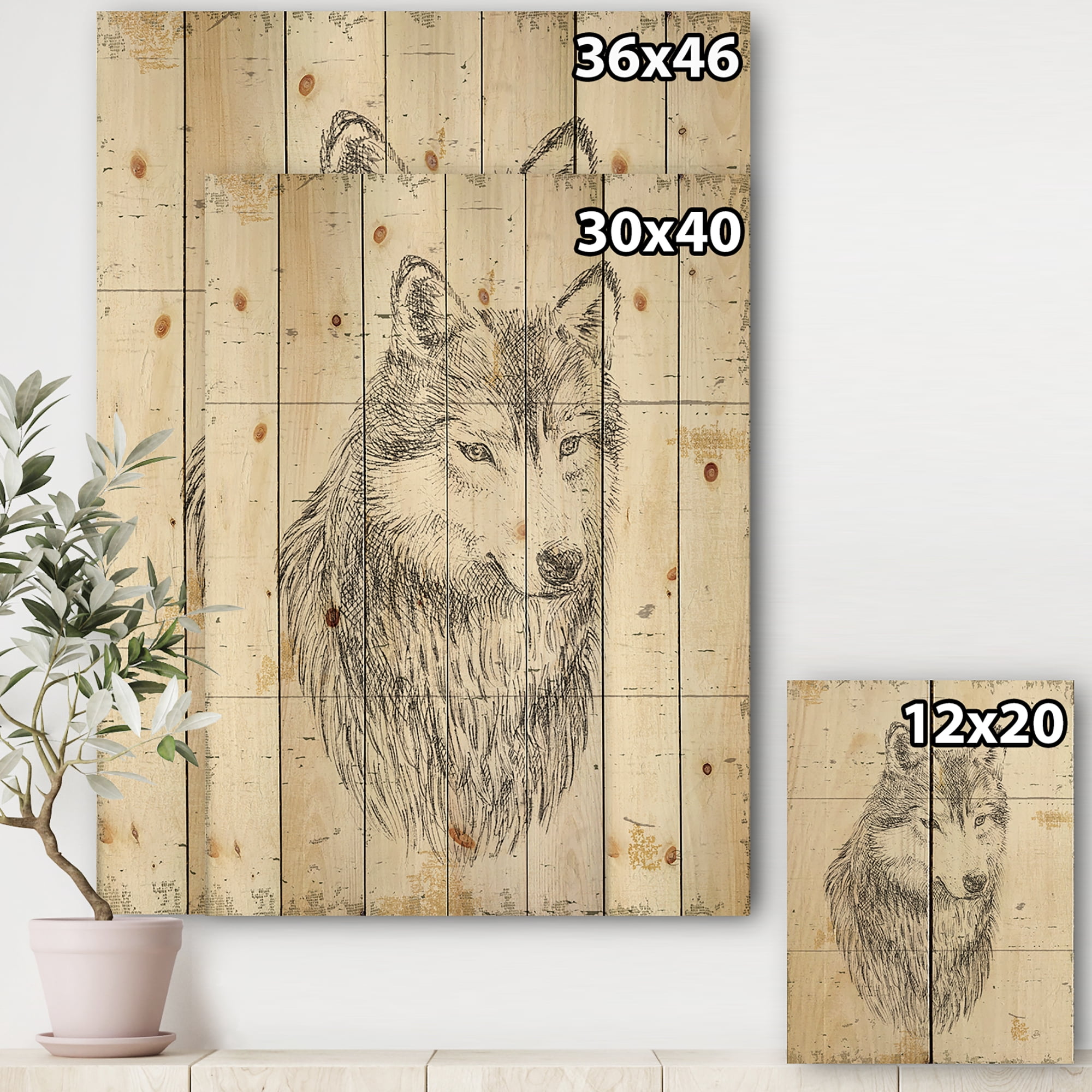 Designart 'Wild Beautiful Wolf' Wildlife Animal Print on Natural Pine Wood