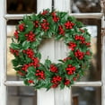 thumbnail image 4 of EWASWON Christmas 16 Inch Artificial Christmas Wreath, Green Plastic Xmas Wreath with Berries Rattan, Easy to Hang for Front Door Fireplace Decor, 4 of 6