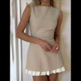 thumbnail image 4 of Vestido Elegante de Fiesta para Mujer, Ajustado, con Cuello Redondo, Plisado, Sin Mangas, con Patchwork, para Oficina y Fiestas Albaricoque L, 4 of 6