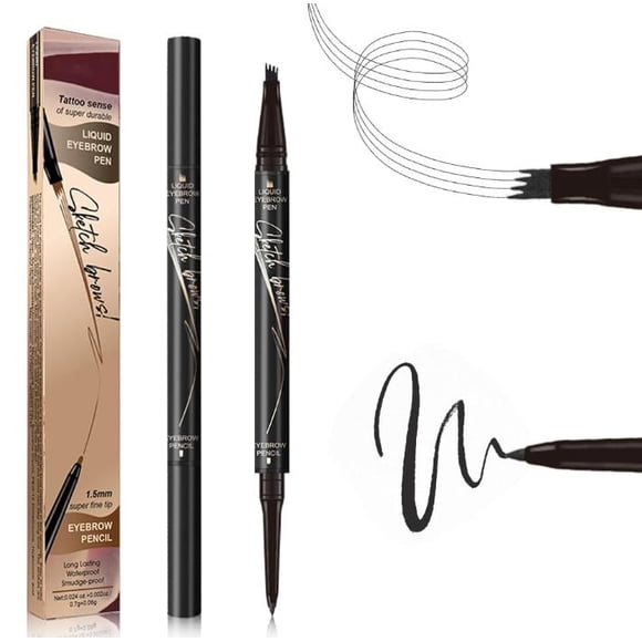 2 in 1 Eyebrow Pencil, 2025 New Magic Eyebrow Tattoo Pencil 4 Fork Tip, Waterproof Eyebrow Pen Microblading Eyebrow Pencils Natural Fine Stroke Eyebrow Pen (Black )
