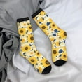 thumbnail image 5 of Daiia Navy Blue Leaf Sunflower Print Crew Socks – Soft Breathable Long Socks for Men & Women, Moisture-Wicking & Comfortable Daily Wear Socks, One-Size Fits Most (US 5-11), 5 of 6