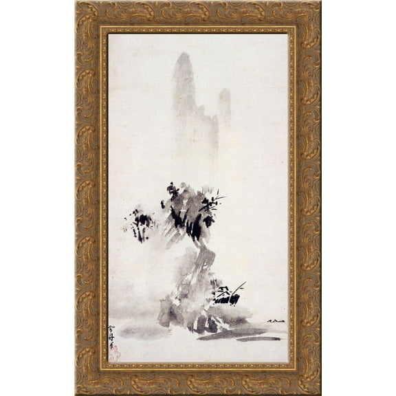 Haboku sansui 24x16 Gold Ornate Wood Framed Canvas Art by Sesshu Toyo