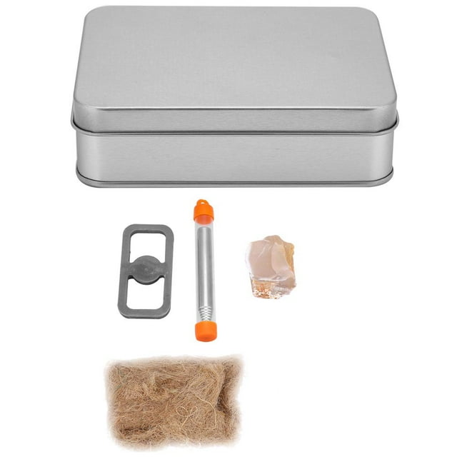 English Flint and Steel Fire Start Tools Kit with Hinged Tin Box Fire Striker Outdoor Camping