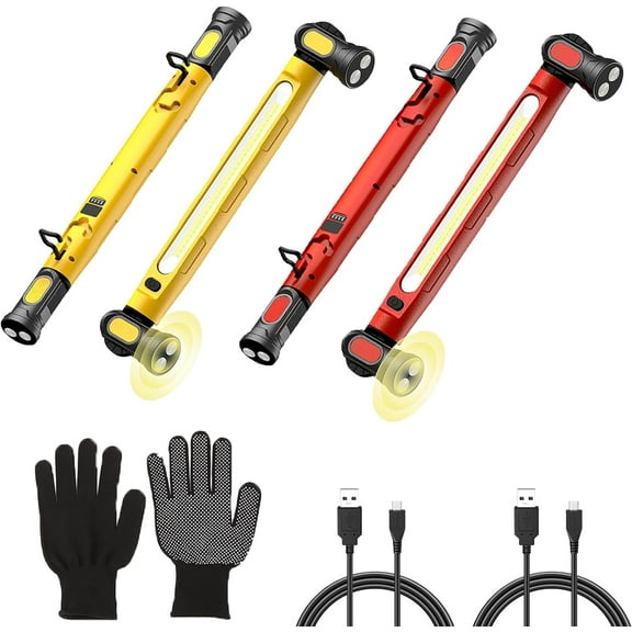 3000 Lumens Rechargeable Work Light, 5200mah LED Magnetic Work Light, Under Hood Work Light Bar with Hook 4 Modes for Car Repairing Outdoor Emergency Inspection Mechanic Garage(Red Yellow,2pcs)