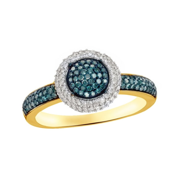 AFFY Blue & White Natural Diamond Cluster Ring In 10k Yellow Gold (0.5 Cttw)