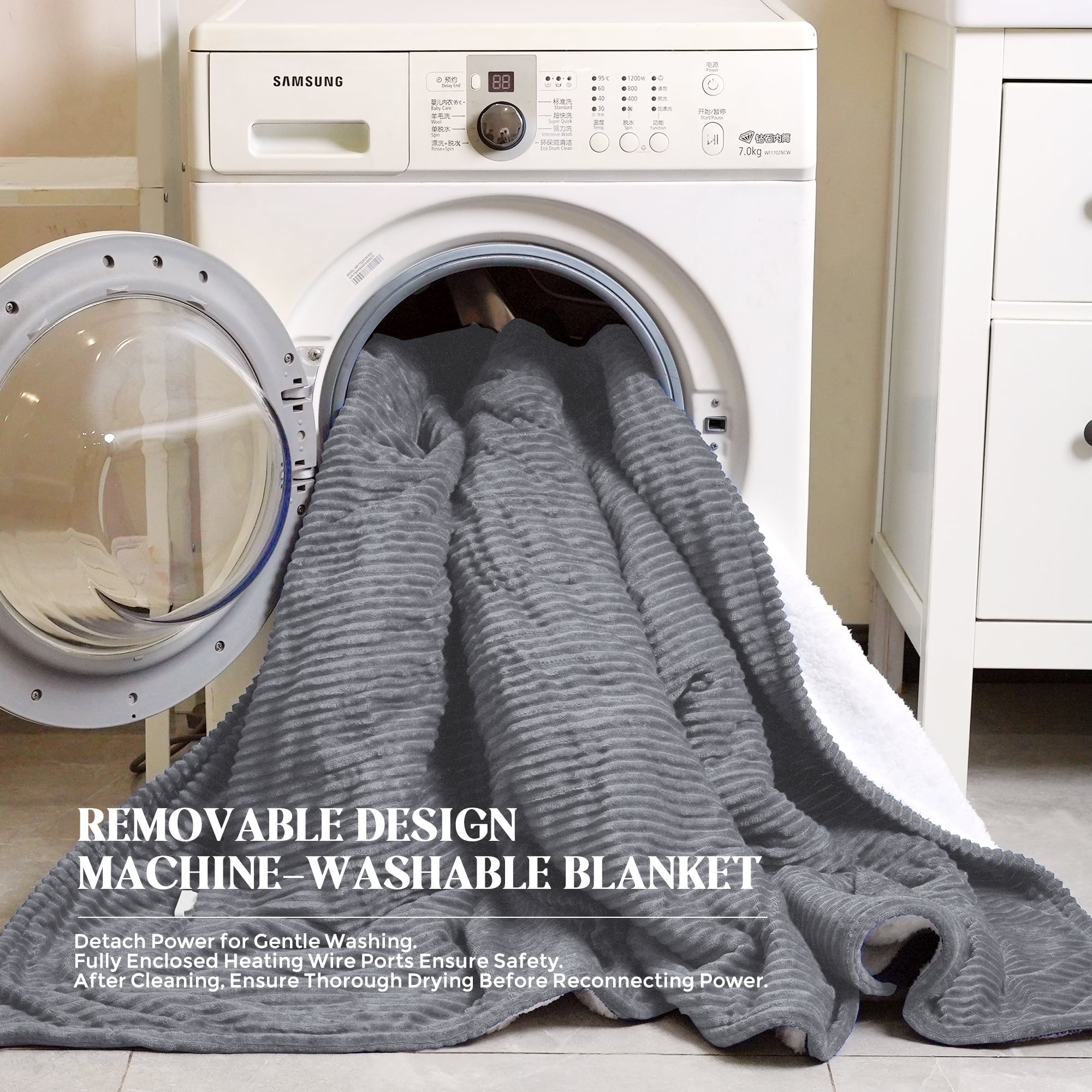 50"x60" Heated Electric Blanket Fast Heating Lap Flannel Blanket, 1/2/4/6/8 Hours Auto-off 10 Heat Level Winter Throw Blankets, Over-heat Protection Flannel Heater Throws, Machine Washable, Gray