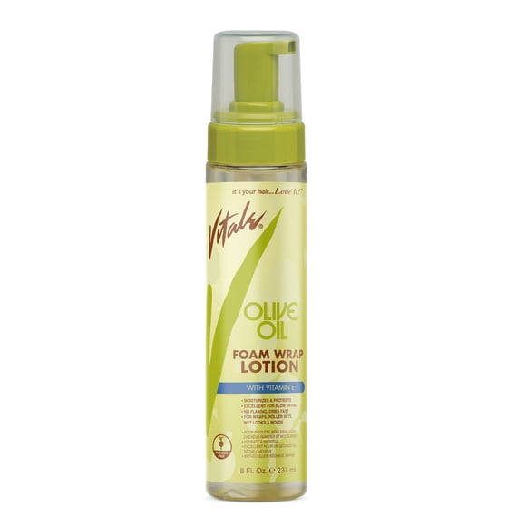VITALE Loción para el cabello con espuma de aceite de oliva, 8 onzas líquidas, estilo antirotura sin escamas, para hombres y mujeres, para el cuero cabelludo tratado con color, humecta para todo tip