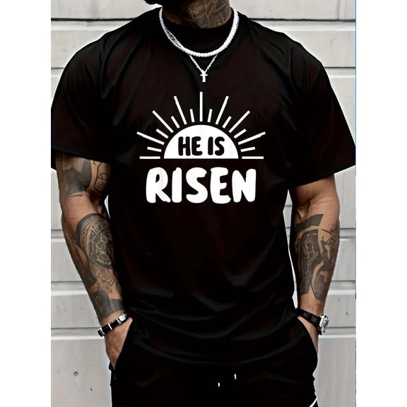 100% Cotton He is risen sun jesus resurrection for christian easter day T-Shirt Graphic T-shirts for men and women