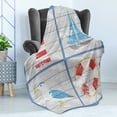 thumbnail image 4 of Seagulls Soft Flannel Fleece Throw Blanket, Nautical Inspired Seagull Lighthouse Life and Sailboat Wooden Board Background, Cozy Plush for Indoor and Outdoor Use, 50" x 60", Multicolor, by Ambesonne, 4 of 5