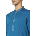 thumbnail image 4 of In-Sattva Men's Indian Embroidered Banded Collar Artistic Long Kurta Tunic; True Blue; LG, 4 of 5